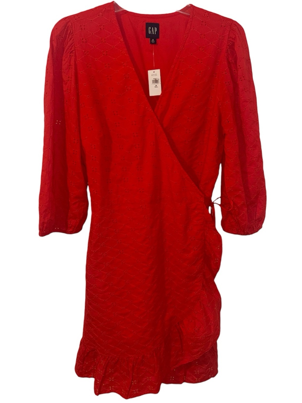 GAP Eyelet Mini Wrap Dress in Tomato Red - Picture 6 of 9